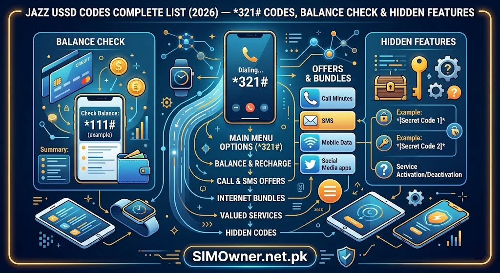 Jazz USSD Codes Complete List 2026 — All _321# Codes, Balance Check, and Hidden Features