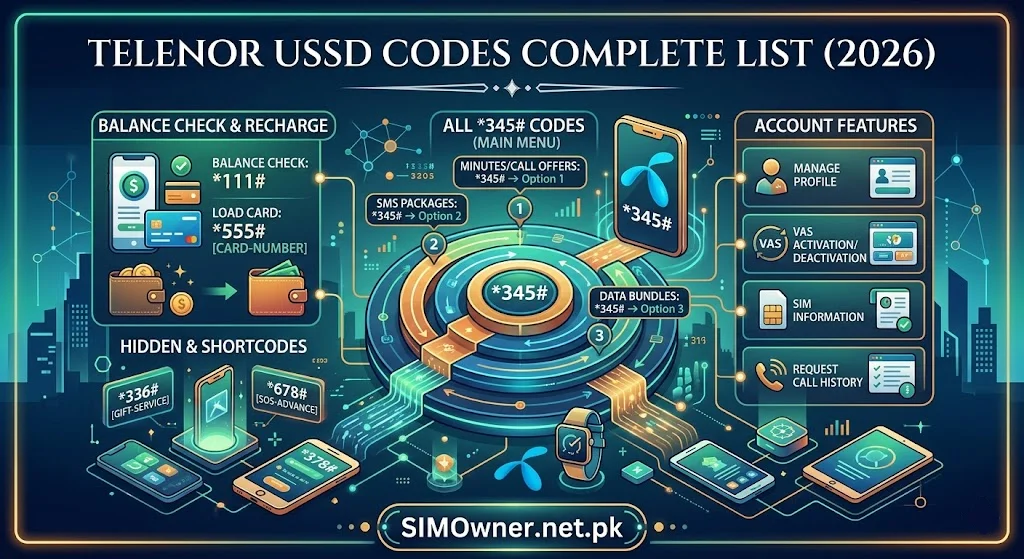 Telenor USSD Codes Complete List 2026 — All _345# Codes, Balance Check, and Account Features
