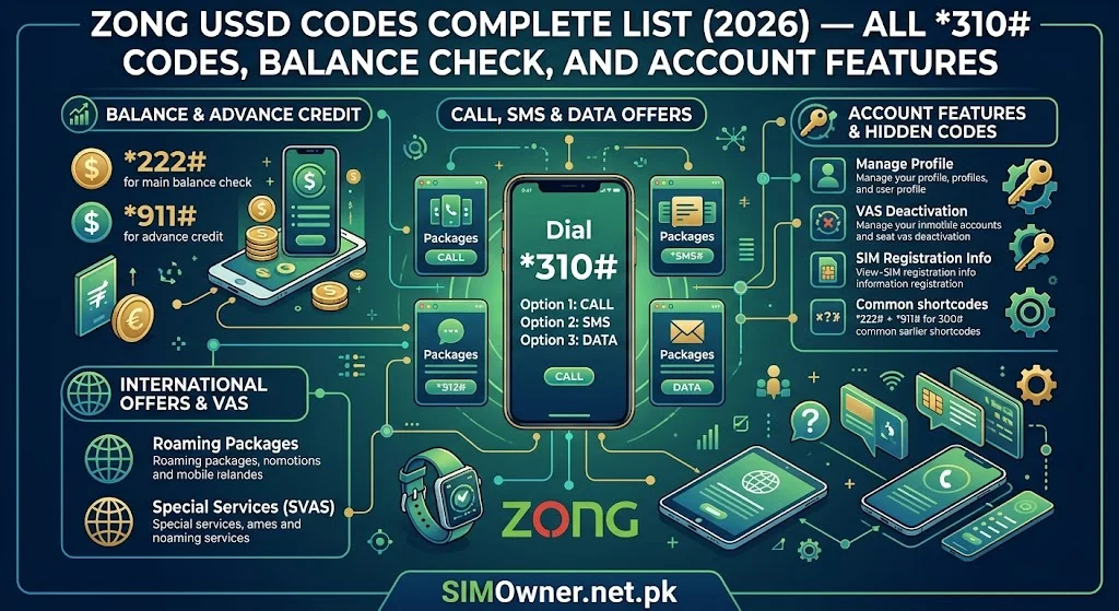 Zong USSD Codes Complete List 2026 — All _310# Codes, Balance Check, and Account Features
